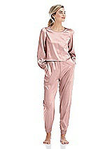 Front View Thumbnail - Rose - PANTONE Rose Quartz Satin Joggers with Pockets - Mica