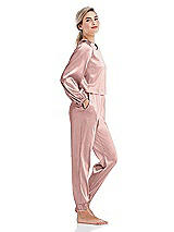 Side View Thumbnail - Rose - PANTONE Rose Quartz Satin Joggers with Pockets - Mica