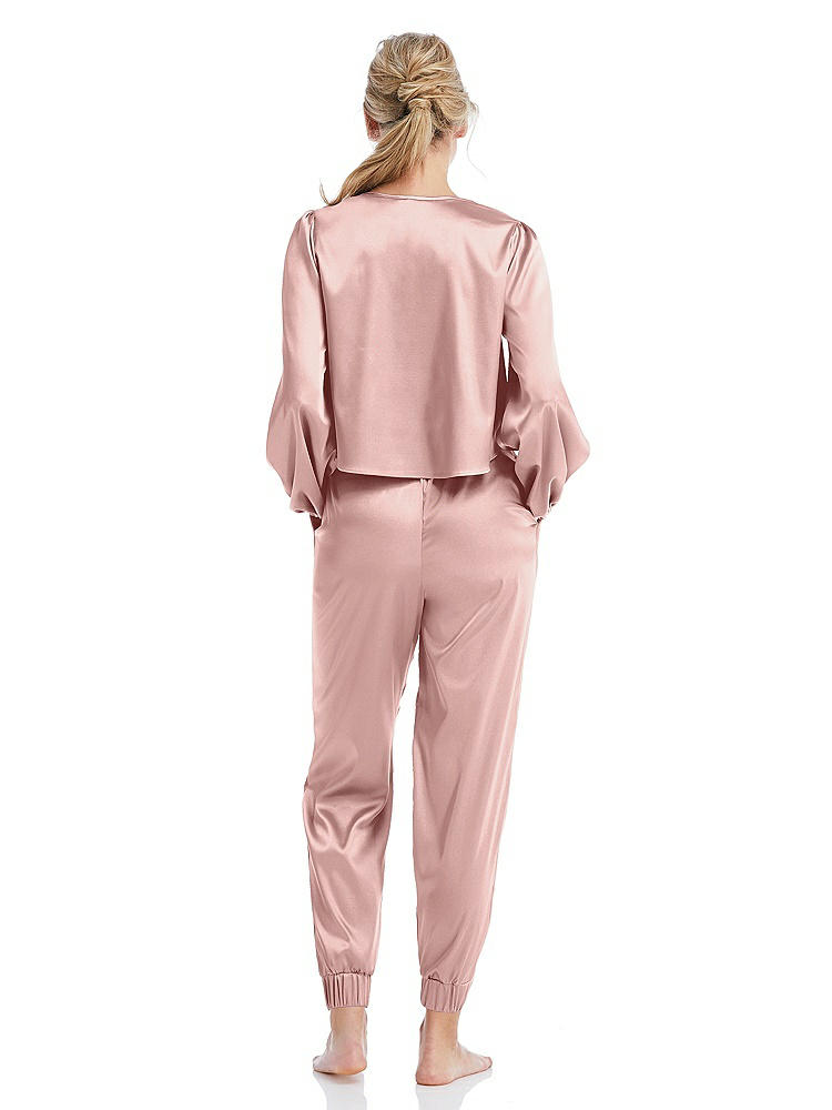 Back View - Rose - PANTONE Rose Quartz Satin Joggers with Pockets - Mica