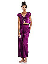 Front View Thumbnail - Persian Plum Satin Ankle Wide-Leg Lounge Pants - Vic