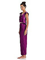 Side View Thumbnail - Persian Plum Satin Ankle Wide-Leg Lounge Pants - Vic