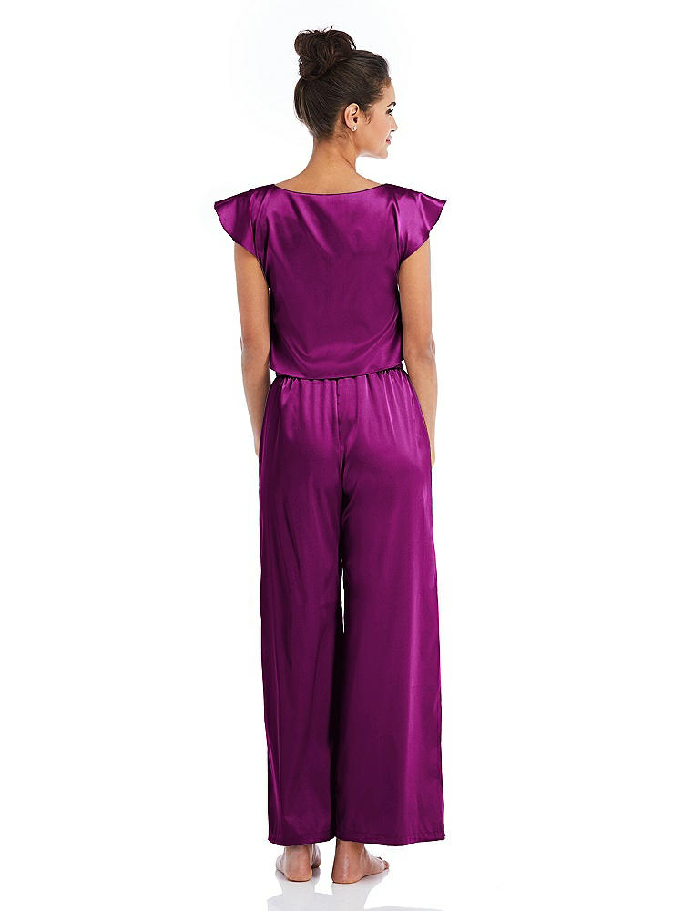 Back View - Persian Plum Satin Ankle Wide-Leg Lounge Pants - Vic