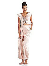 Front View Thumbnail - Blush Satin Ankle Wide-Leg Lounge Pants - Vic