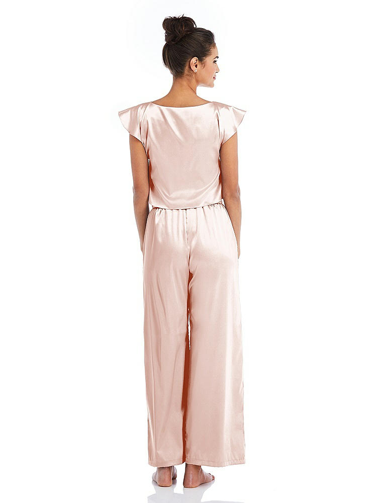 Back View - Blush Satin Ankle Wide-Leg Lounge Pants - Vic