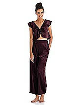 Front View Thumbnail - Bordeaux Satin Ankle Wide-Leg Lounge Pants - Vic