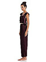 Side View Thumbnail - Bordeaux Satin Ankle Wide-Leg Lounge Pants - Vic