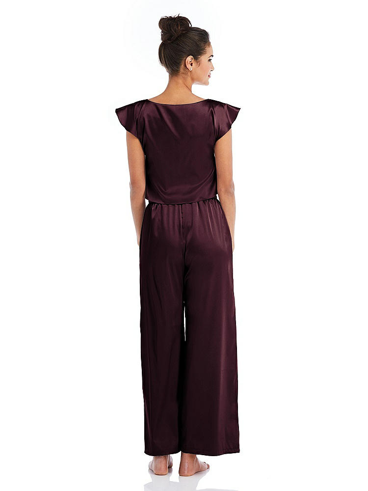 Back View - Bordeaux Satin Ankle Wide-Leg Lounge Pants - Vic