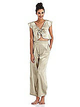 Front View Thumbnail - Champagne Satin Ankle Wide-Leg Lounge Pants - Vic