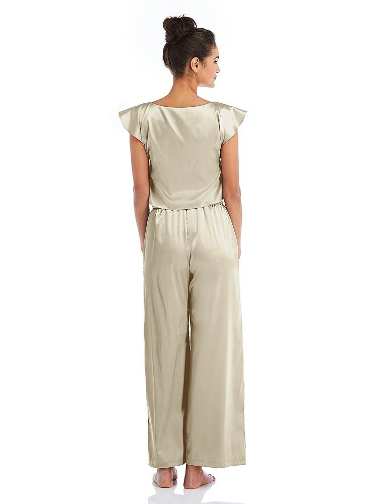 Back View - Champagne Satin Ankle Wide-Leg Lounge Pants - Vic