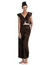 Front View Thumbnail - Espresso Satin Ankle Wide-Leg Lounge Pants - Vic