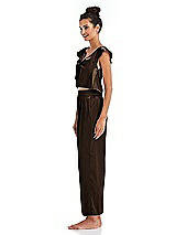 Side View Thumbnail - Espresso Satin Ankle Wide-Leg Lounge Pants - Vic