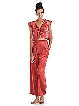 Front View Thumbnail - Perfect Coral Satin Ankle Wide-Leg Lounge Pants - Vic