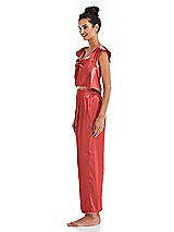 Side View Thumbnail - Perfect Coral Satin Ankle Wide-Leg Lounge Pants - Vic