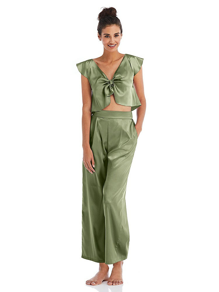 Front View - Kiwi Satin Ankle Wide-Leg Lounge Pants - Vic