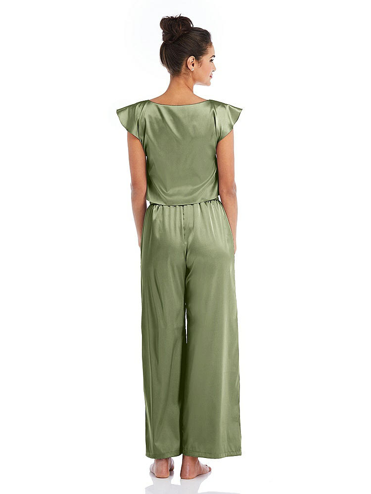 Back View - Kiwi Satin Ankle Wide-Leg Lounge Pants - Vic