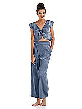 Front View Thumbnail - Larkspur Blue Satin Ankle Wide-Leg Lounge Pants - Vic