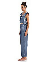 Side View Thumbnail - Larkspur Blue Satin Ankle Wide-Leg Lounge Pants - Vic