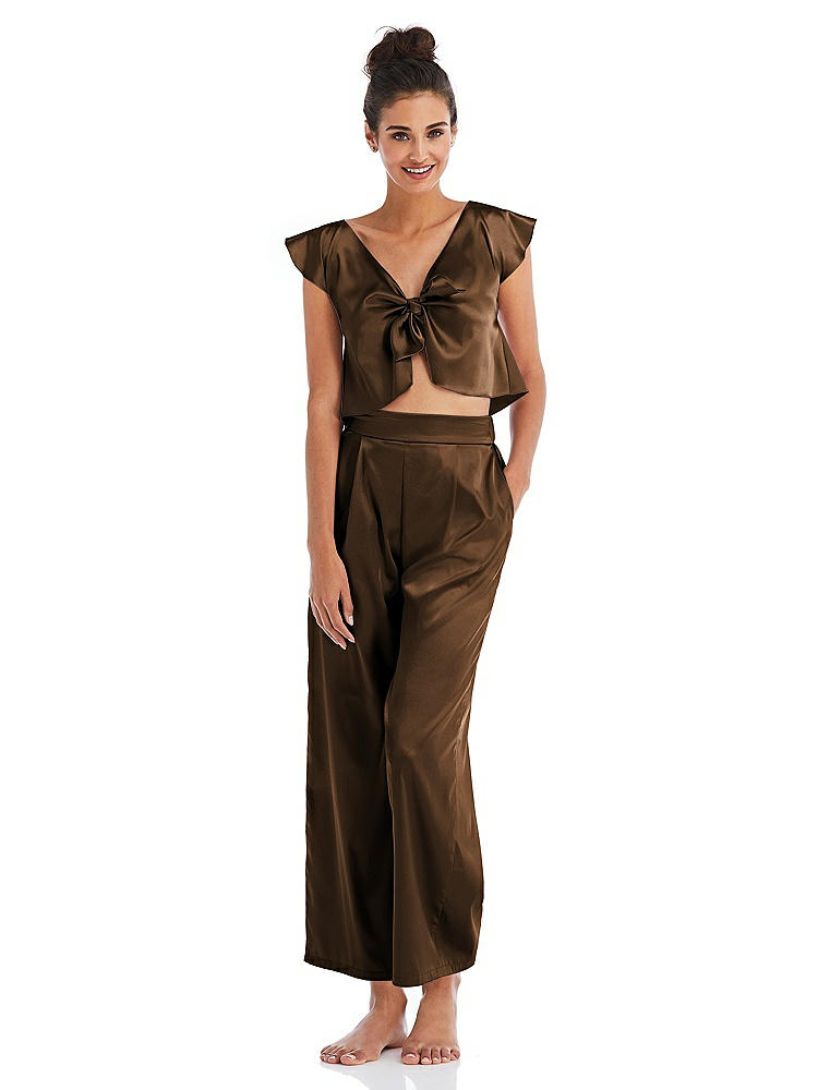 Front View - Latte Satin Ankle Wide-Leg Lounge Pants - Vic