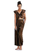 Front View Thumbnail - Latte Satin Ankle Wide-Leg Lounge Pants - Vic