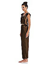 Side View Thumbnail - Latte Satin Ankle Wide-Leg Lounge Pants - Vic