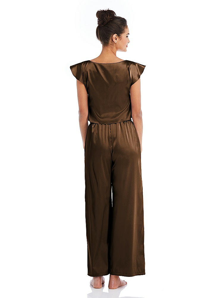 Back View - Latte Satin Ankle Wide-Leg Lounge Pants - Vic