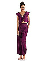 Front View Thumbnail - Merlot Satin Ankle Wide-Leg Lounge Pants - Vic