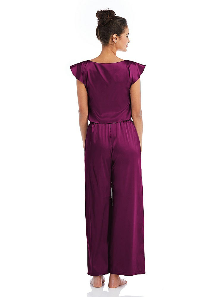 Back View - Merlot Satin Ankle Wide-Leg Lounge Pants - Vic