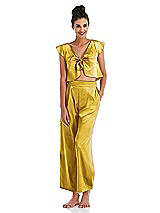 Front View Thumbnail - Marigold Satin Ankle Wide-Leg Lounge Pants - Vic