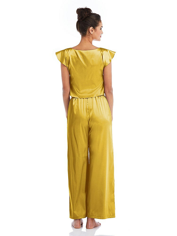 Back View - Marigold Satin Ankle Wide-Leg Lounge Pants - Vic