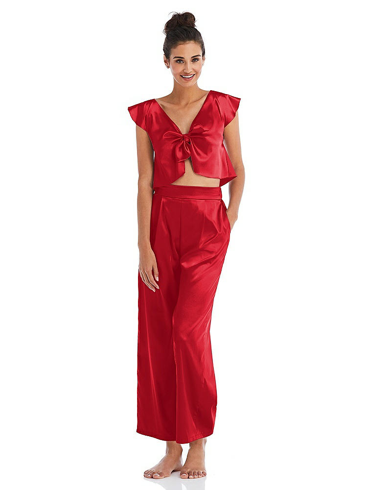 Front View - Parisian Red Satin Ankle Wide-Leg Lounge Pants - Vic