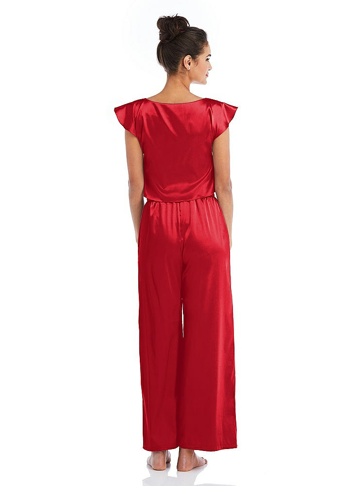 Back View - Parisian Red Satin Ankle Wide-Leg Lounge Pants - Vic