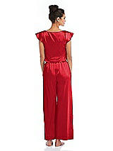 Rear View Thumbnail - Parisian Red Satin Ankle Wide-Leg Lounge Pants - Vic