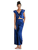 Front View Thumbnail - Sapphire Satin Ankle Wide-Leg Lounge Pants - Vic