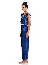 Side View Thumbnail - Sapphire Satin Ankle Wide-Leg Lounge Pants - Vic