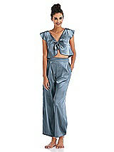 Front View Thumbnail - Slate Satin Ankle Wide-Leg Lounge Pants - Vic