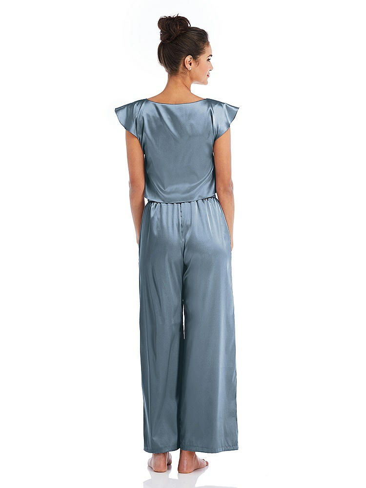 Back View - Slate Satin Ankle Wide-Leg Lounge Pants - Vic