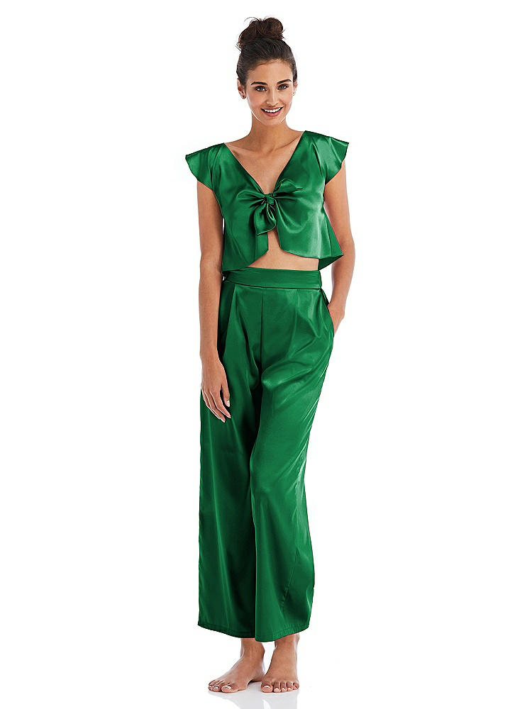 Front View - Shamrock Satin Ankle Wide-Leg Lounge Pants - Vic