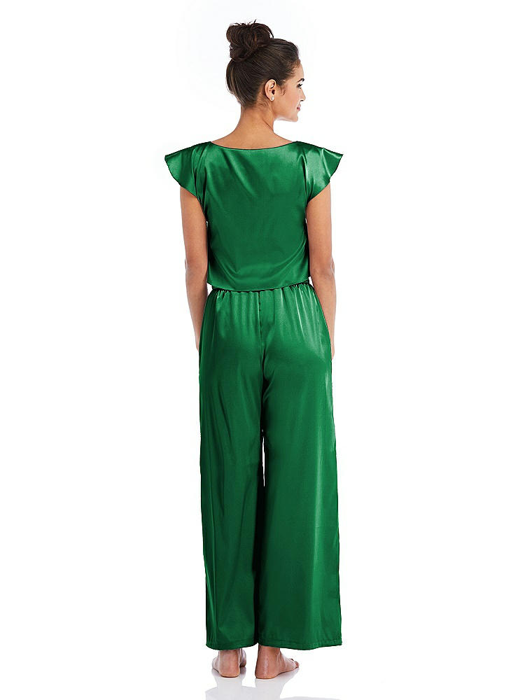 Back View - Shamrock Satin Ankle Wide-Leg Lounge Pants - Vic