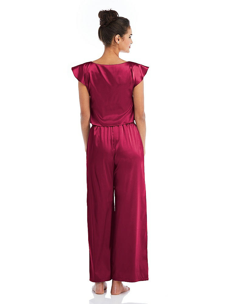 Back View - Valentine Satin Ankle Wide-Leg Lounge Pants - Vic