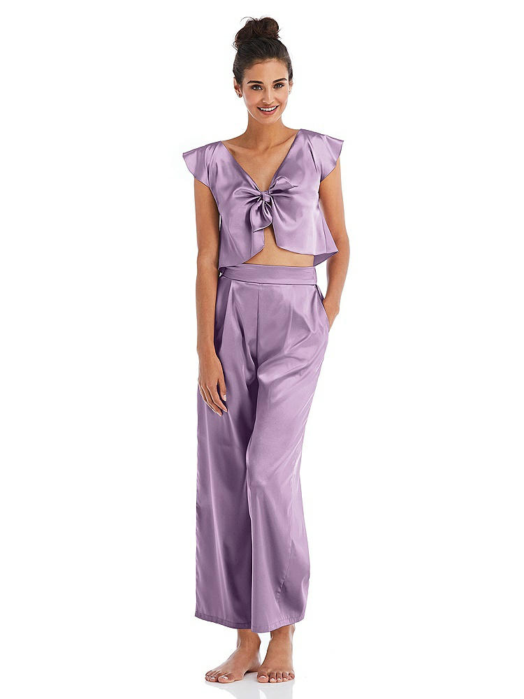 Front View - Wood Violet Satin Ankle Wide-Leg Lounge Pants - Vic