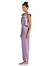 Side View Thumbnail - Wood Violet Satin Ankle Wide-Leg Lounge Pants - Vic