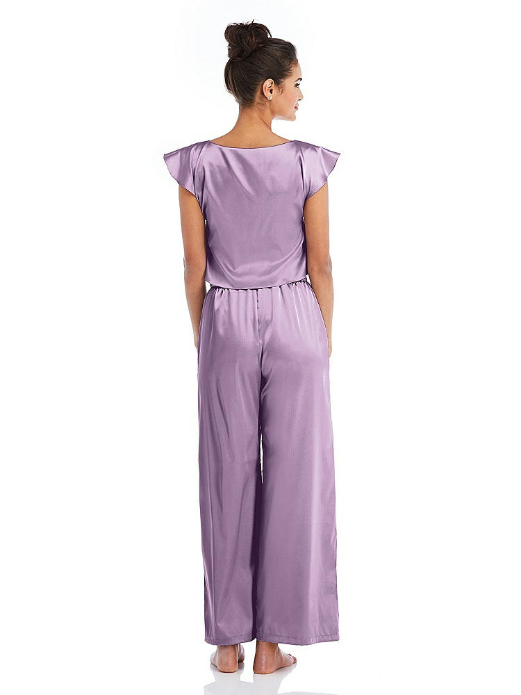 Back View - Wood Violet Satin Ankle Wide-Leg Lounge Pants - Vic