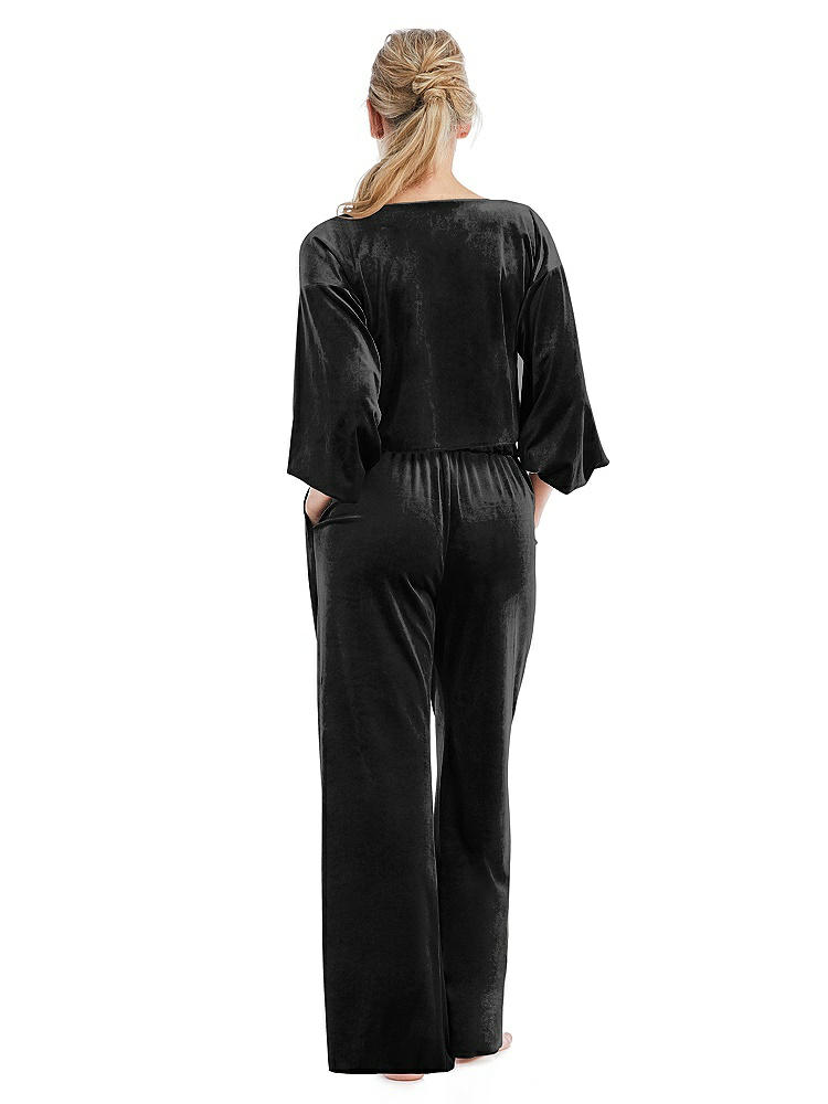 Back View - Black Velvet Lounge Pants with Pockets - Cleo