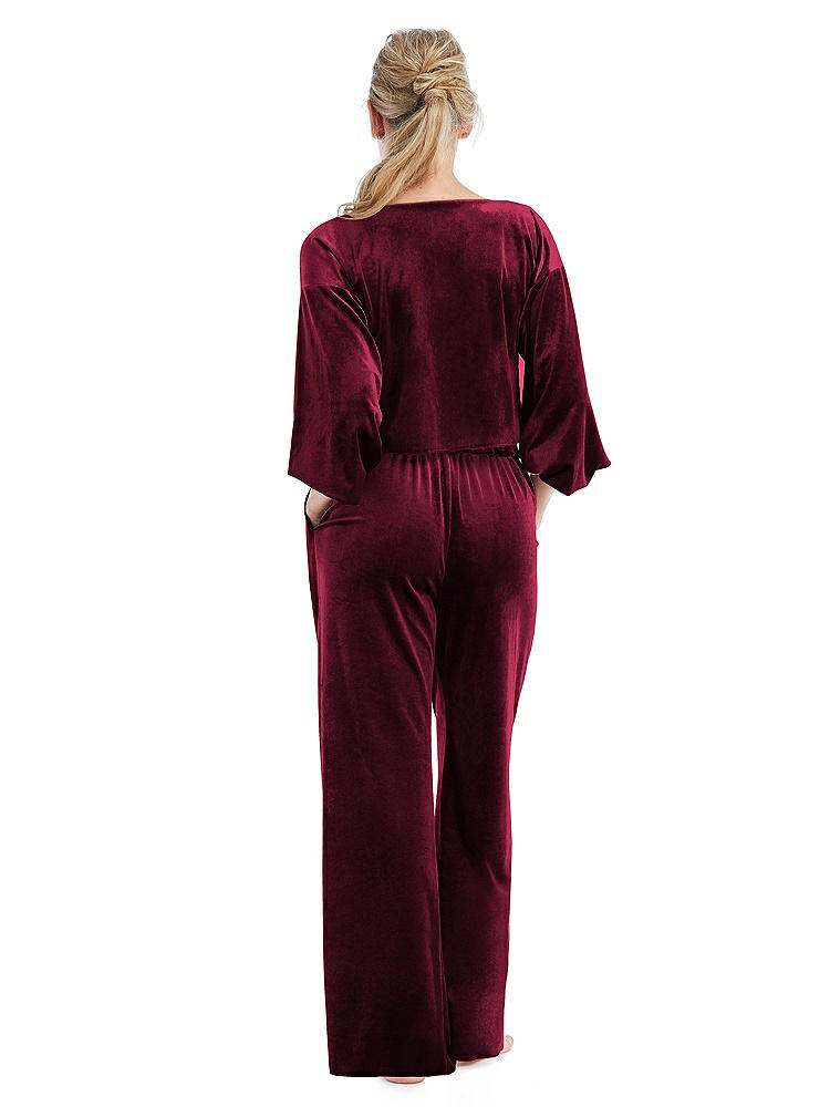 Back View - Cabernet Velvet Lounge Pants with Pockets - Cleo