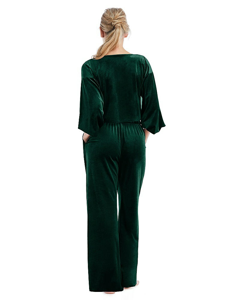 Back View - Evergreen Velvet Lounge Pants with Pockets - Cleo