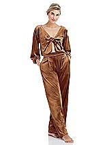 Front View Thumbnail - Golden Almond Velvet Lounge Pants with Pockets - Cleo