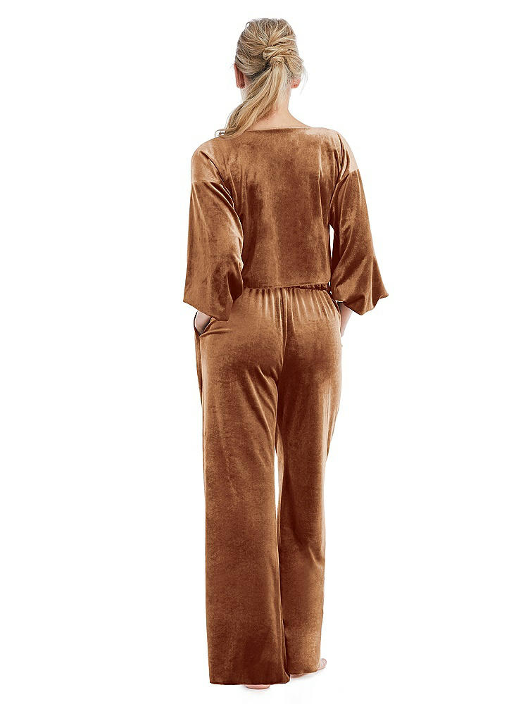 Back View - Golden Almond Velvet Lounge Pants with Pockets - Cleo