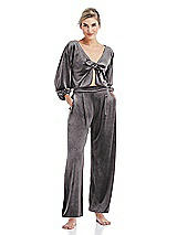 Front View Thumbnail - Caviar Gray Velvet Ankle Wide-Leg Lounge Pants - Billie