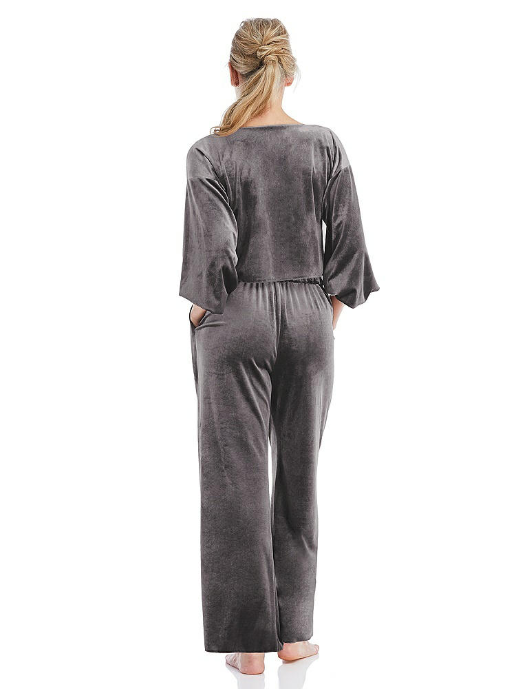 Back View - Caviar Gray Velvet Ankle Wide-Leg Lounge Pants - Billie