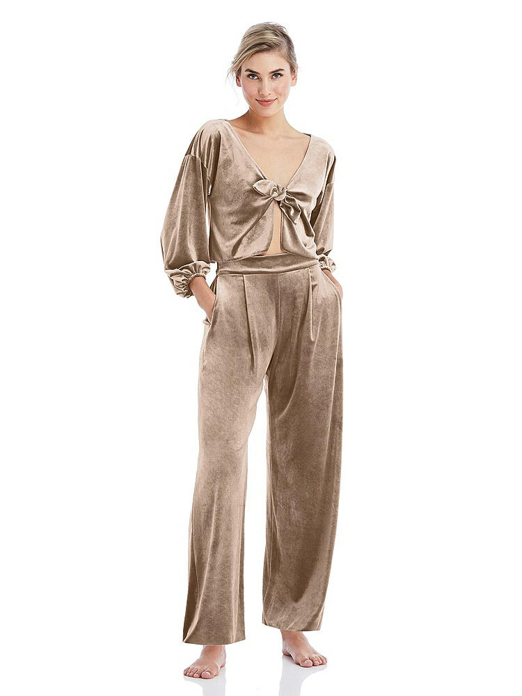 Front View - Topaz Velvet Ankle Wide-Leg Lounge Pants - Billie